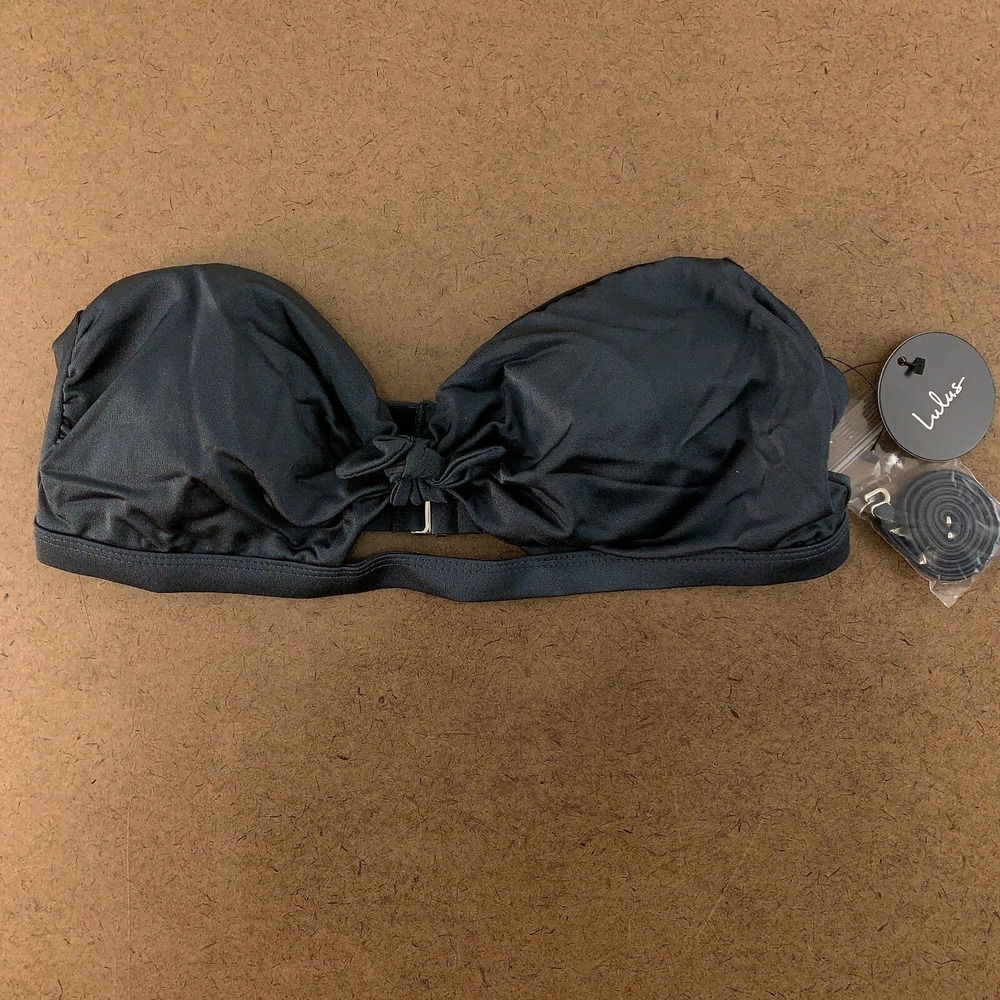 Lulus Women's Large Costa Charcoal Grey Knot-Front Cutout Bandeau Bikini Top NWT